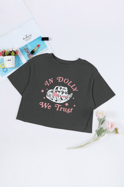 We Trust In Dolly Western Fashion Graphic Tee | Gray