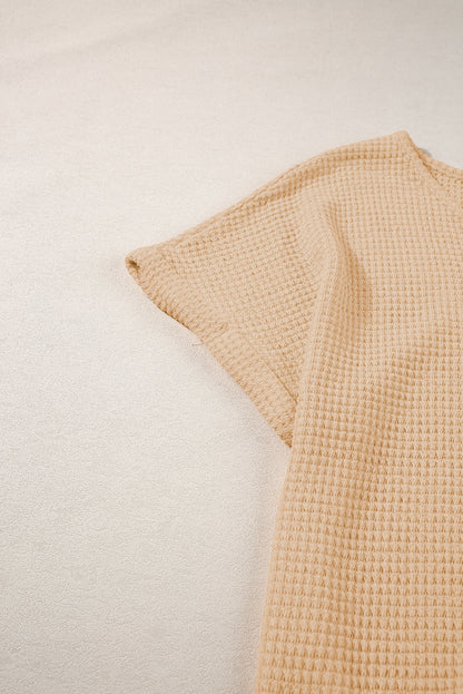 Textured Knit Button Back Cuffed Sleeve Tee | Oatmeal