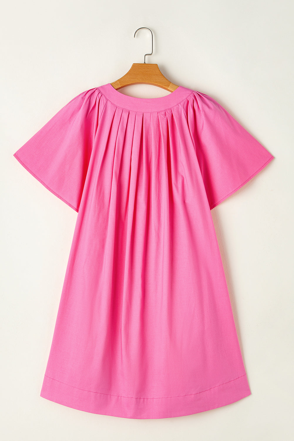 Split V Neck Short Flutter Sleeve Pleated Shift Dress | Bonbon