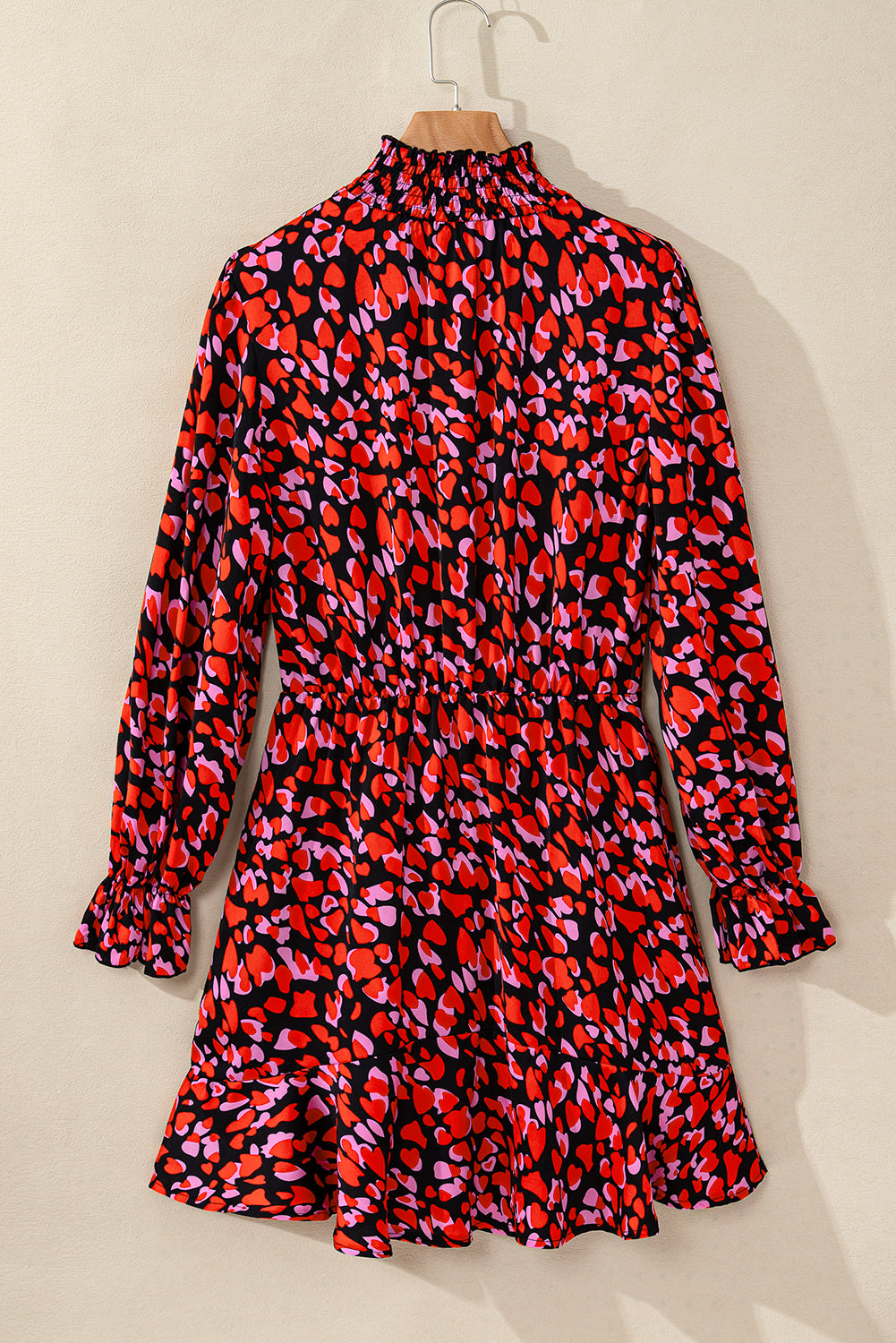 Valentines Day Heart Shape Print Long Sleeve Mini Dress | Red