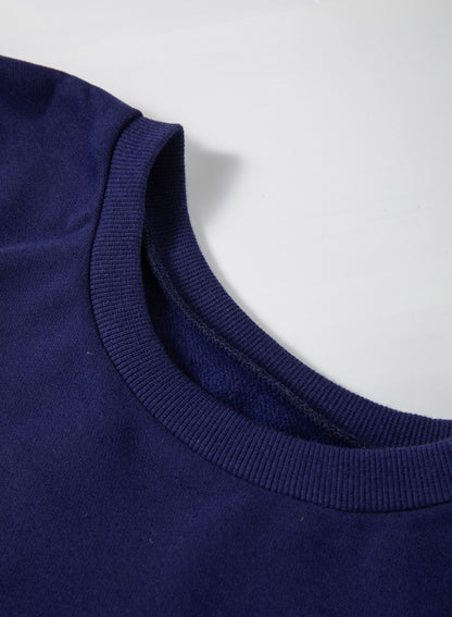 Solid Fleece Lined Drop Shoulder High Low Sweatshirt | Navy Blue