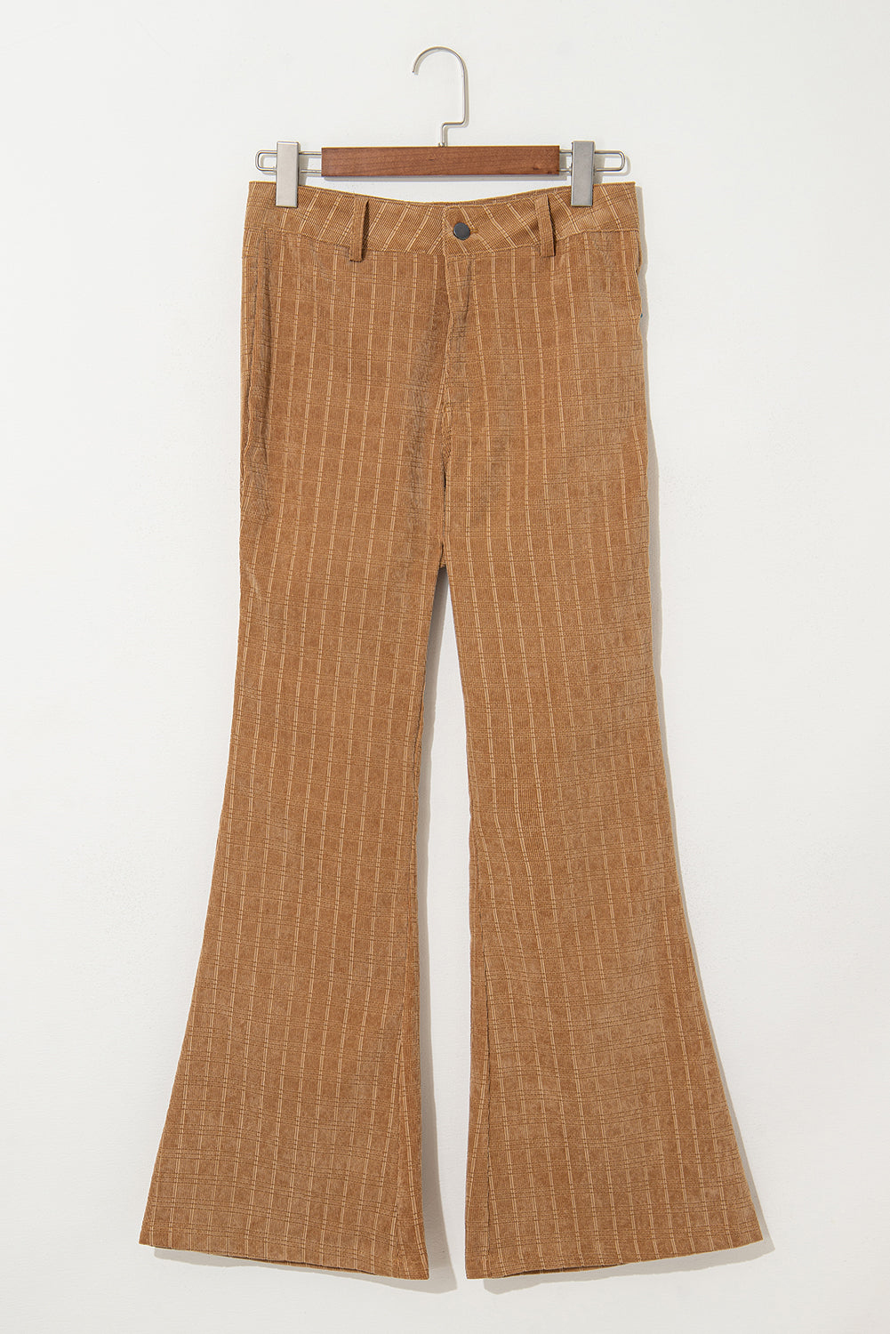 Checkered Corduroy Flare High Waist Pants | Grapefruit Orange