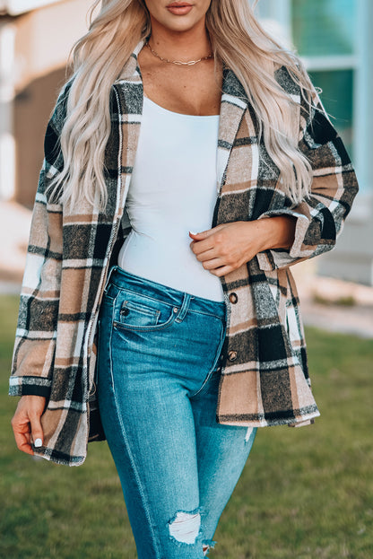 Plaid Print Buttoned Shirt Jacket | Yellow