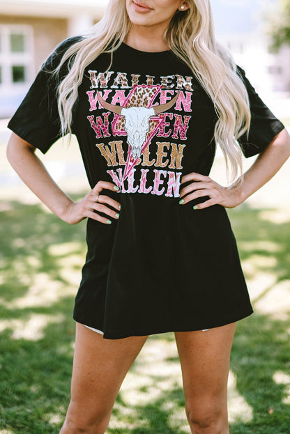 Wallen Cowskull Graphic Oversized Tee | Black