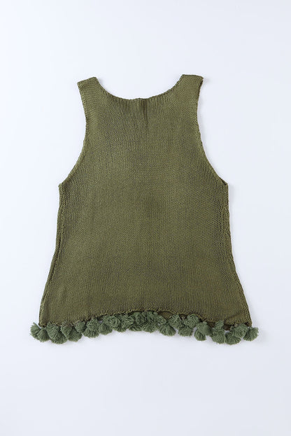 Tasseled Crochet Hollow-Out Knit Tank | Green