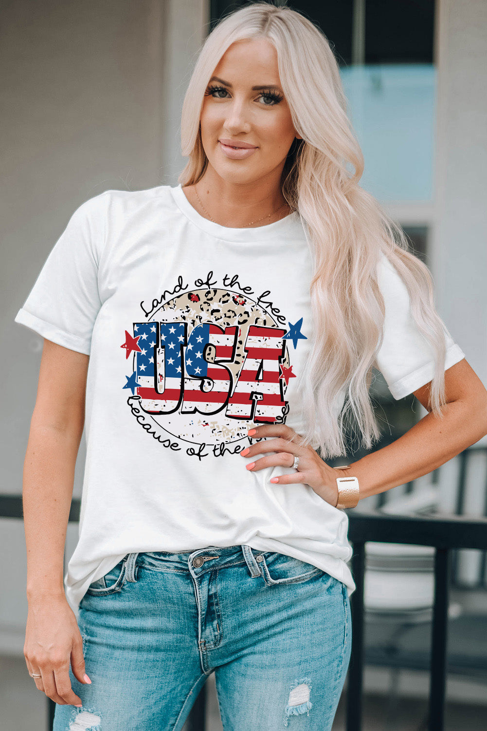 Usa Flag Slogan Graphic T-Shirt | White