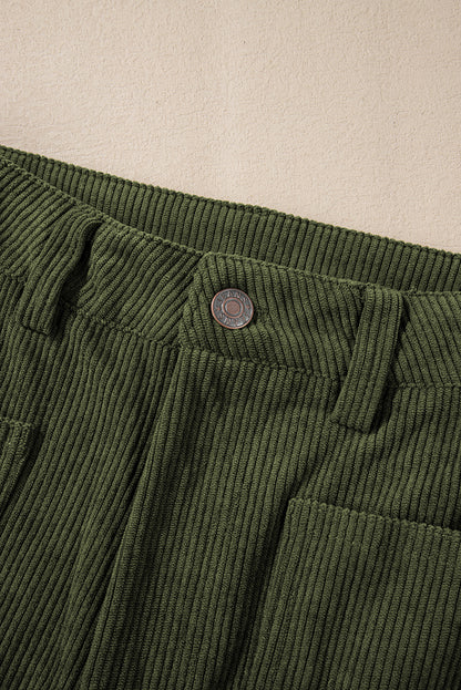 High Waist Square Pockets Corduroy Pants | Green