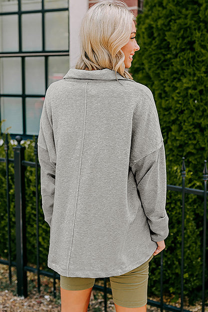 Exposed Seam Collared Pocketed Loose Sweatshirt | Light Grey