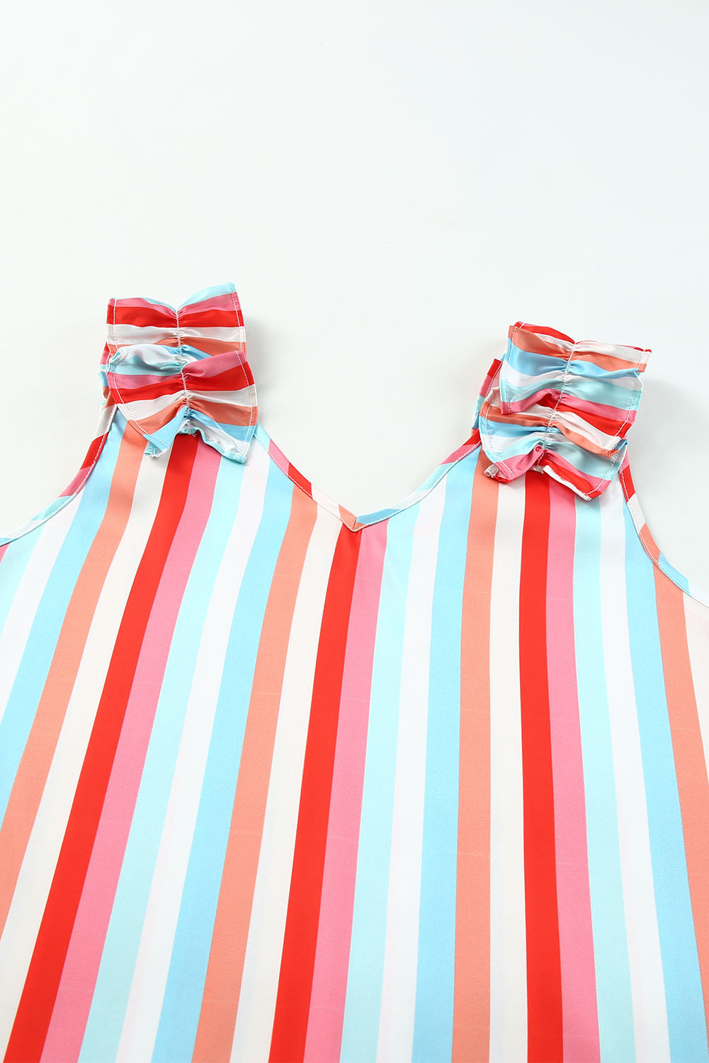 Striped V Neck Ruffle Straps Tank Top | Multicolour