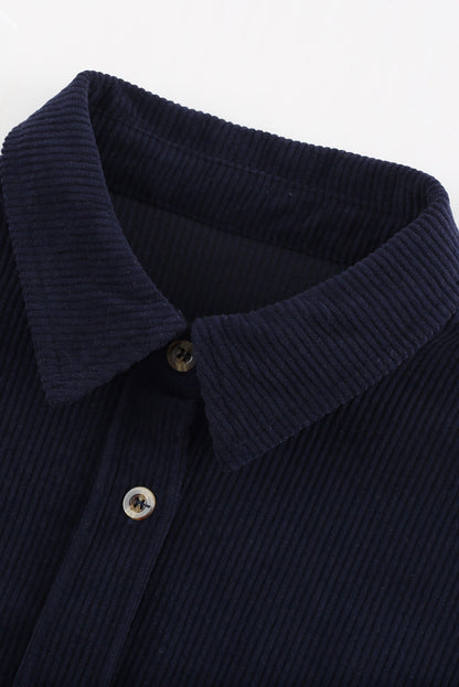 Dark  Corduroy Button Pocket Shirt | Blue