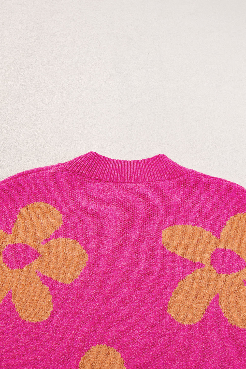 Big Flower Pattern Mock Neck Long Sleeve Sweater | Rose