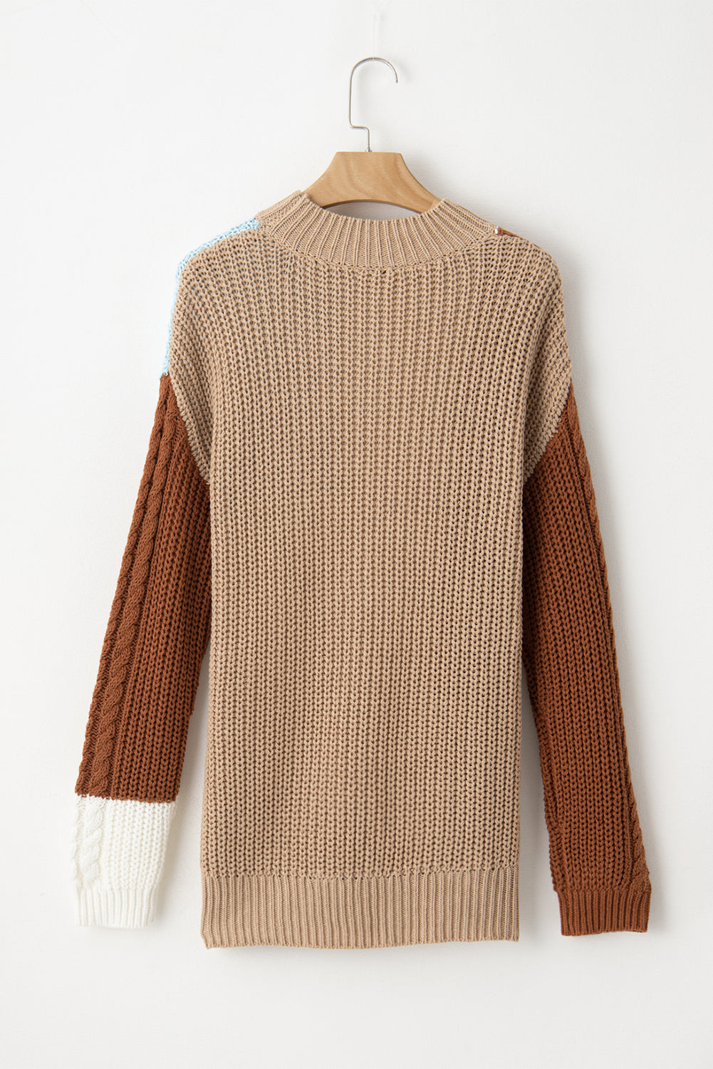 Mix Textured Knit Colourblock Patchwork Sweater | Khaki