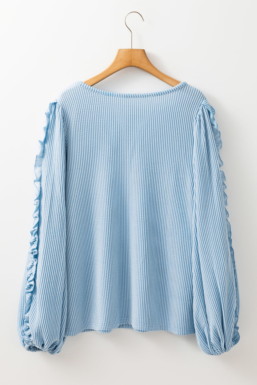 Corded Frilly Puff Sleeve Round Neck Blouse | Mist Blue