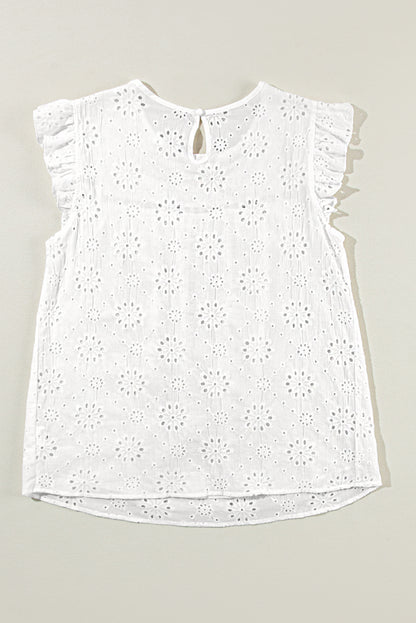 Eyelet Embroidered Ruffled Flutter Sleeve Blouse | White