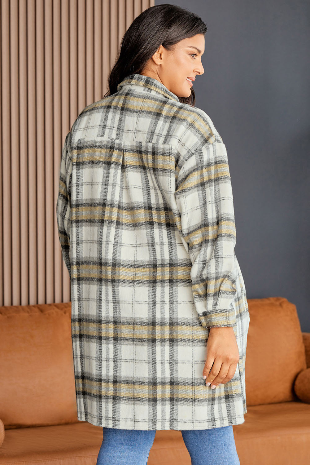 Plus Size Plaid Pocketed Side Slit Shacket | Multicolour