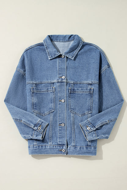 Washed Oversize Pocketed Denim Jacket | Light Blue