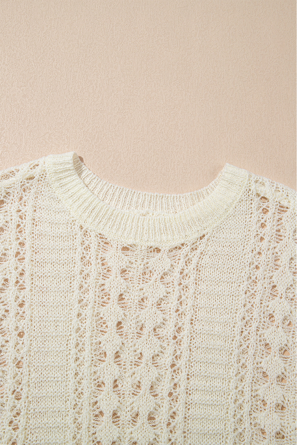 Hollow Out Knit Bracelet Sleeve Drop Shoulder Sweater | White