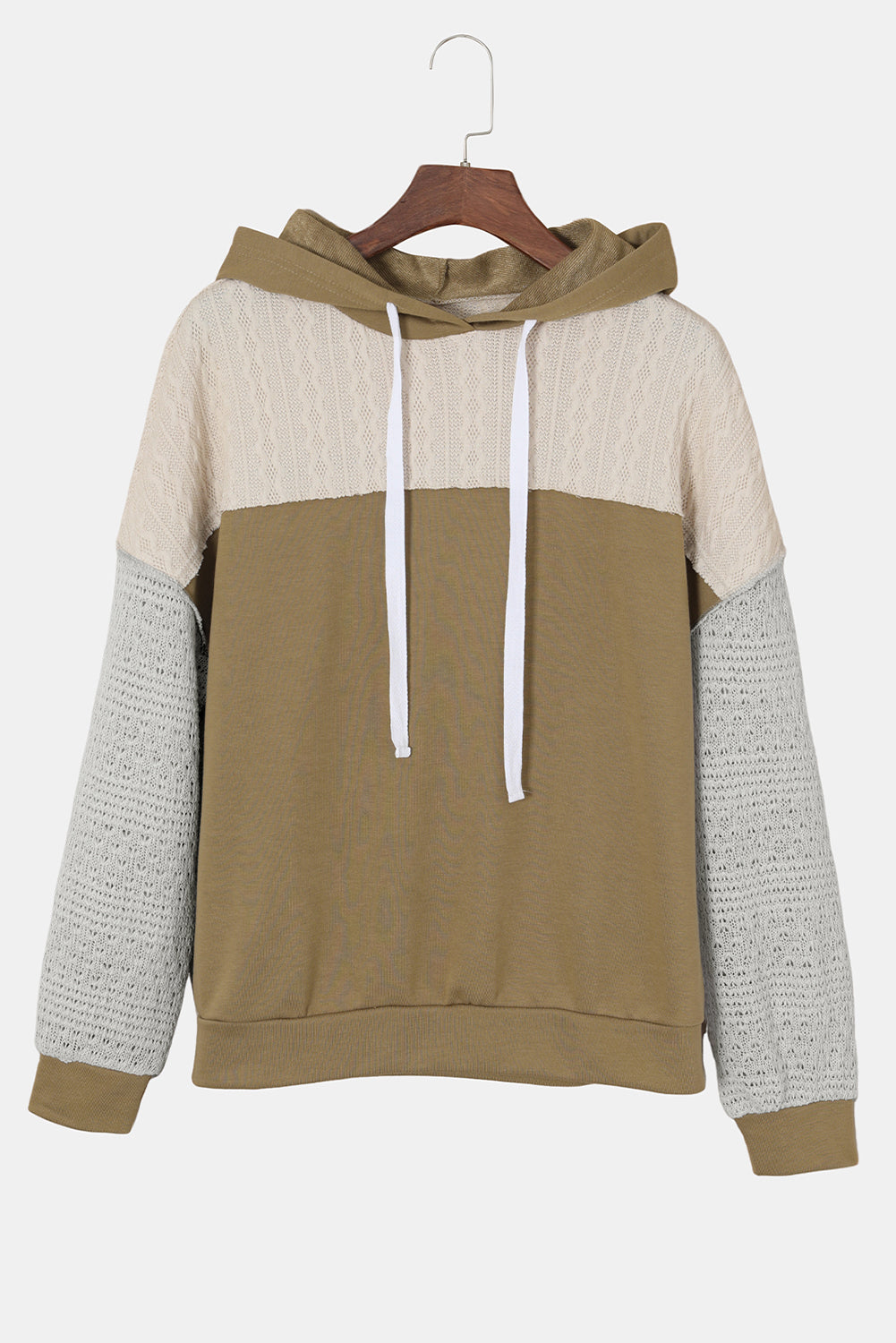 Colourblock Patchwork Pullover Hoodie | Brown