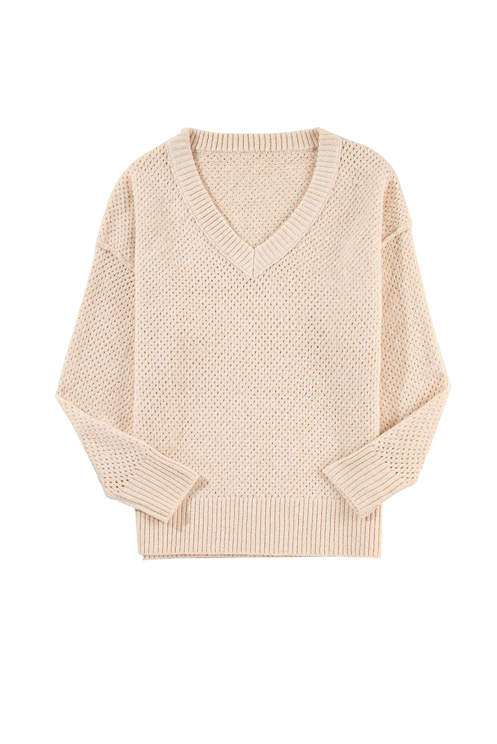 Loose Eyelet V Neck Drop Shoulder Sweater | Parchment