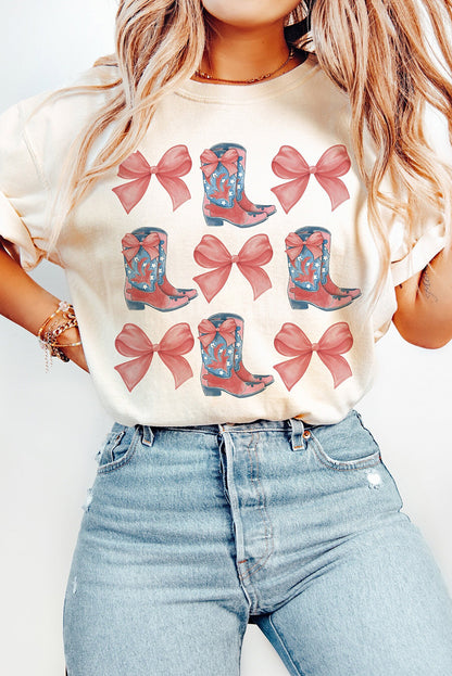 White Bowknot & Cowgirl Boots Graphic Tee