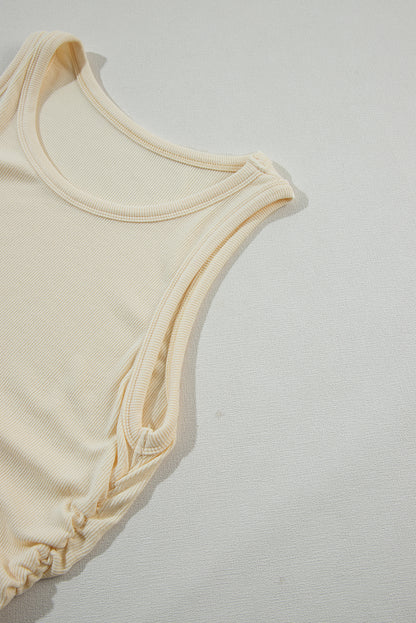 Plain Ruched Side Slim Tank Top | Apricot