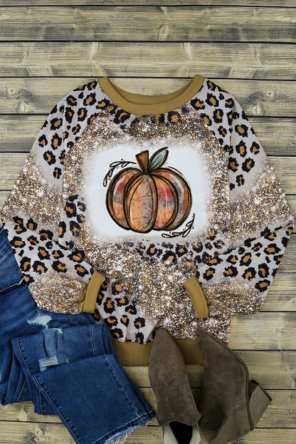 Tie Dyed Polished Pumpkin Graphic Long Sleeve Top | Leopard