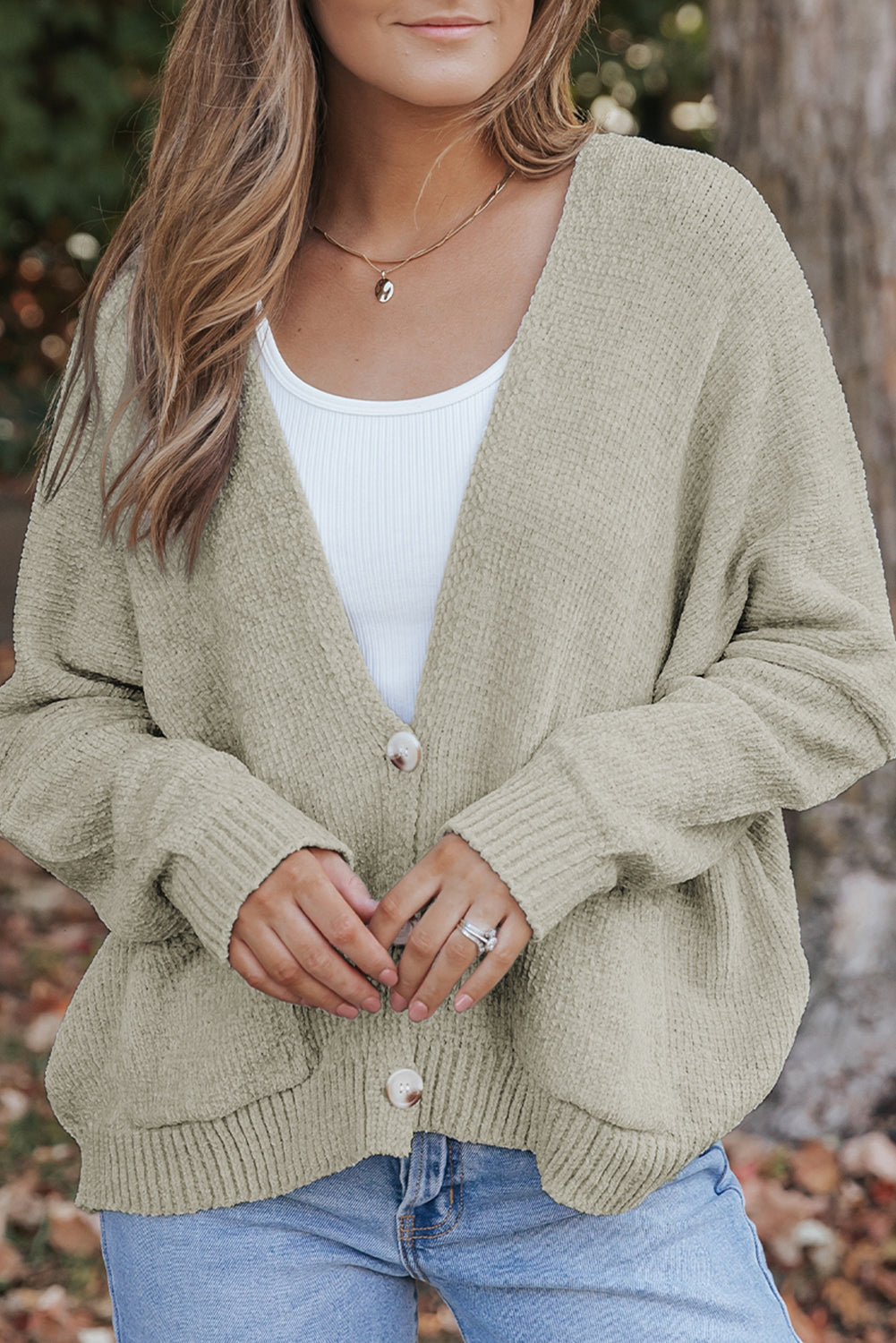 Buttons Front Pocketed Sweater Cardigan | Gray