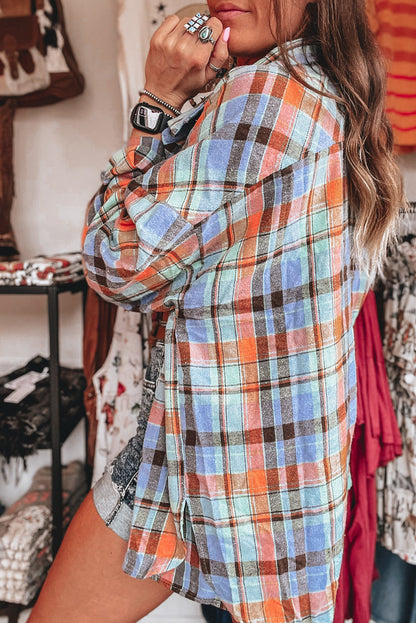 Plaid Print Loose Vintage Shirt | Orange