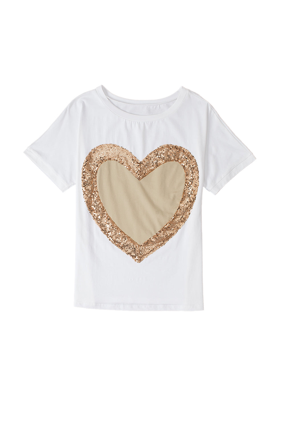 Valentine'S Day Sequined Heart Crew Neck Short Sleeve Top | White