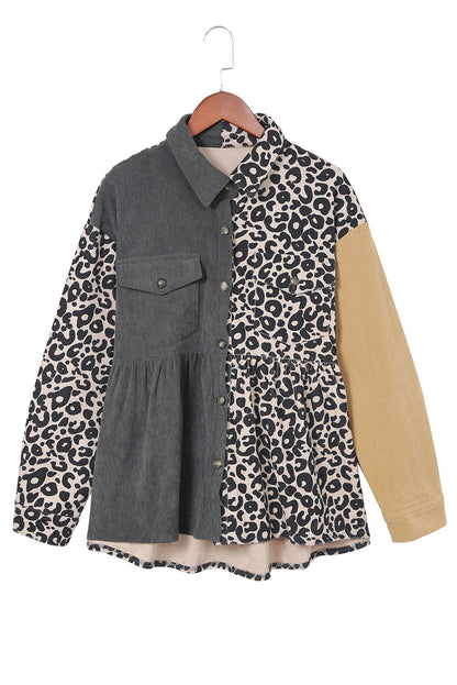 Colourblock Corduroy Shirt Jacket | Leopard