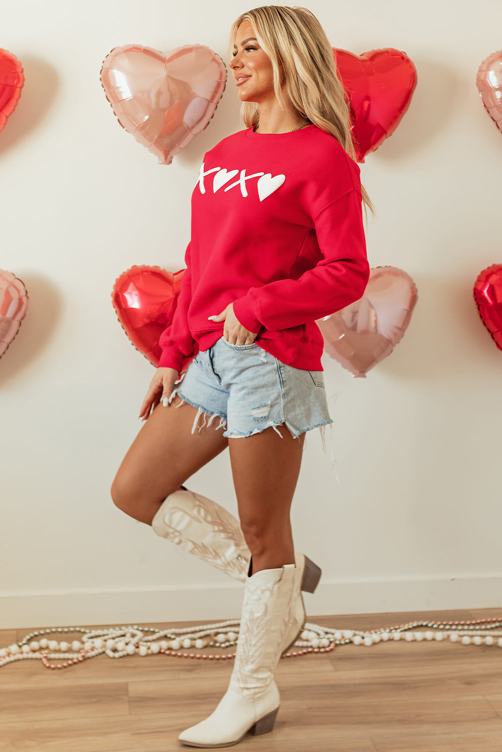 Puff Xoxo Print Valentines Heart Sweatshirt | Red