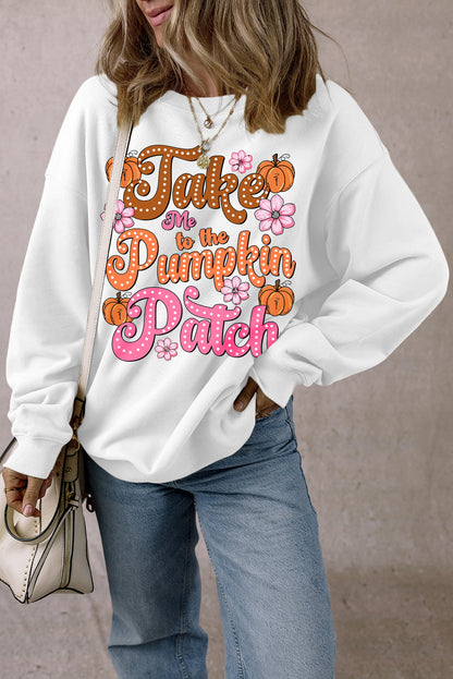 Take Me To The Pumpkin Patch Floral Halloween Sweatshirt | White