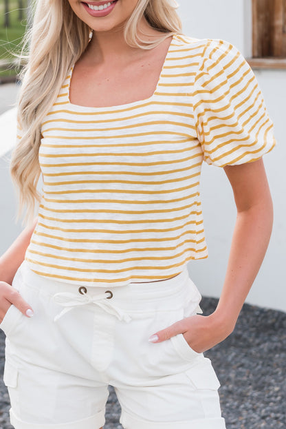 Square Neck Bubble Sleeve Top | Stripe