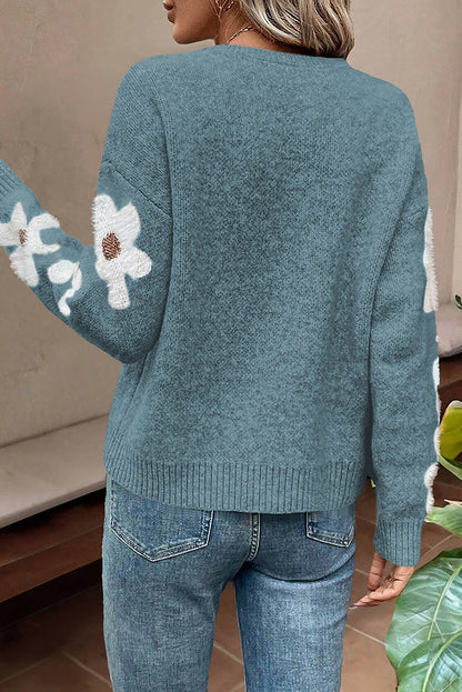 Flower Sleeve Drop Shoulder Sweater | Dusk Blue