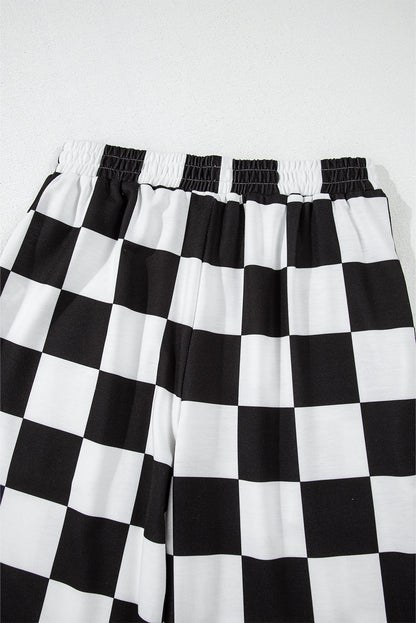 Checkerboard Elastic Waist Pocketed Joggers | Black