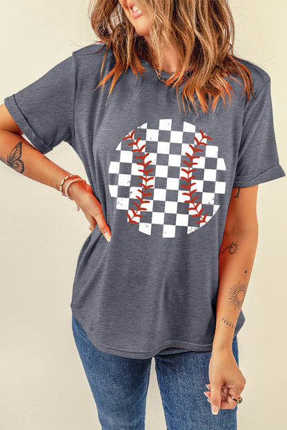 Vintage Checkered Baseball Graphic Tee | Gray