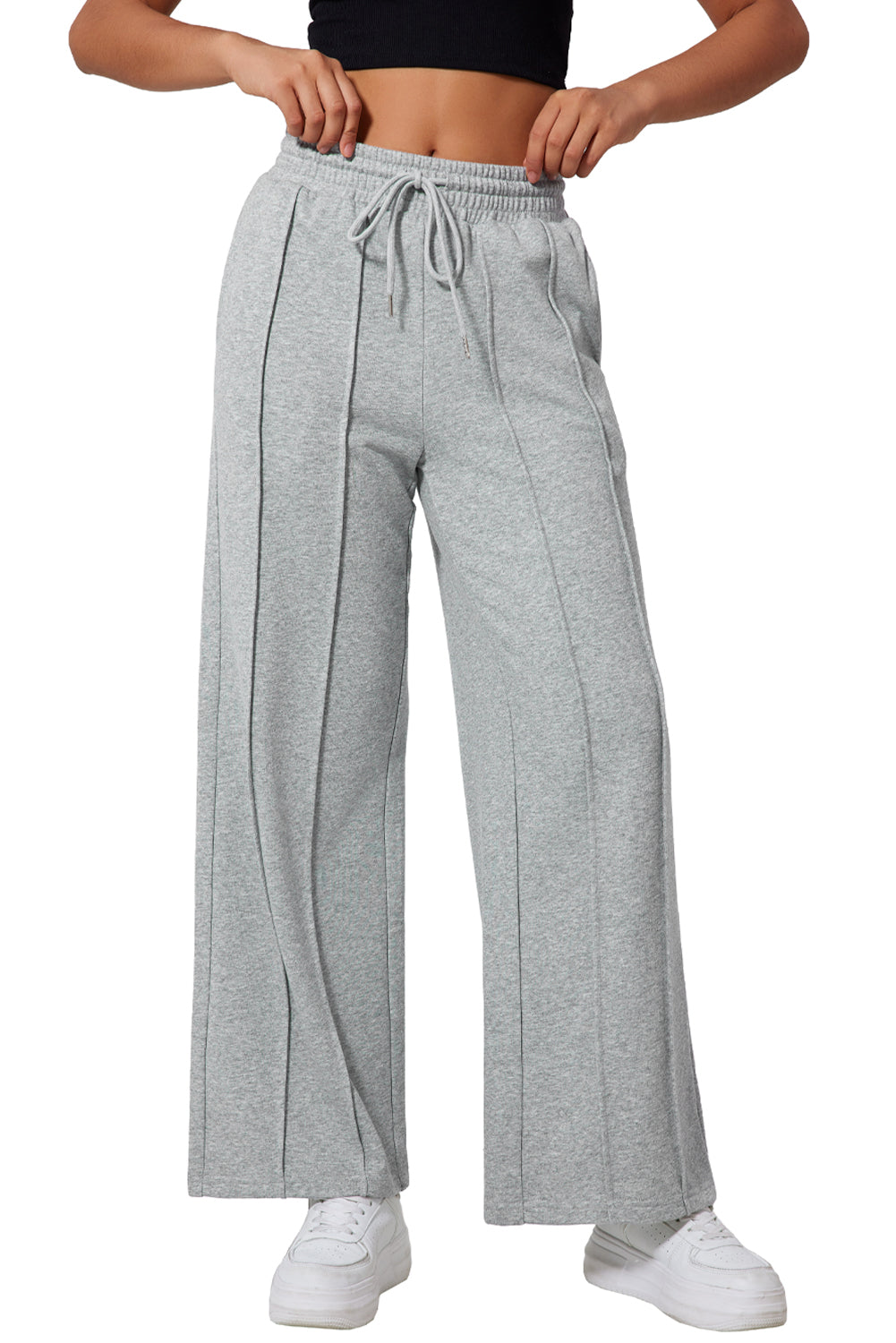 Seamed Drawstring High Waist Wide Leg Sweatpants | Gray