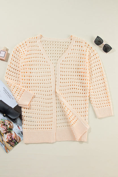 Solid Colour Open Knit Duster Cardigan | Apricot