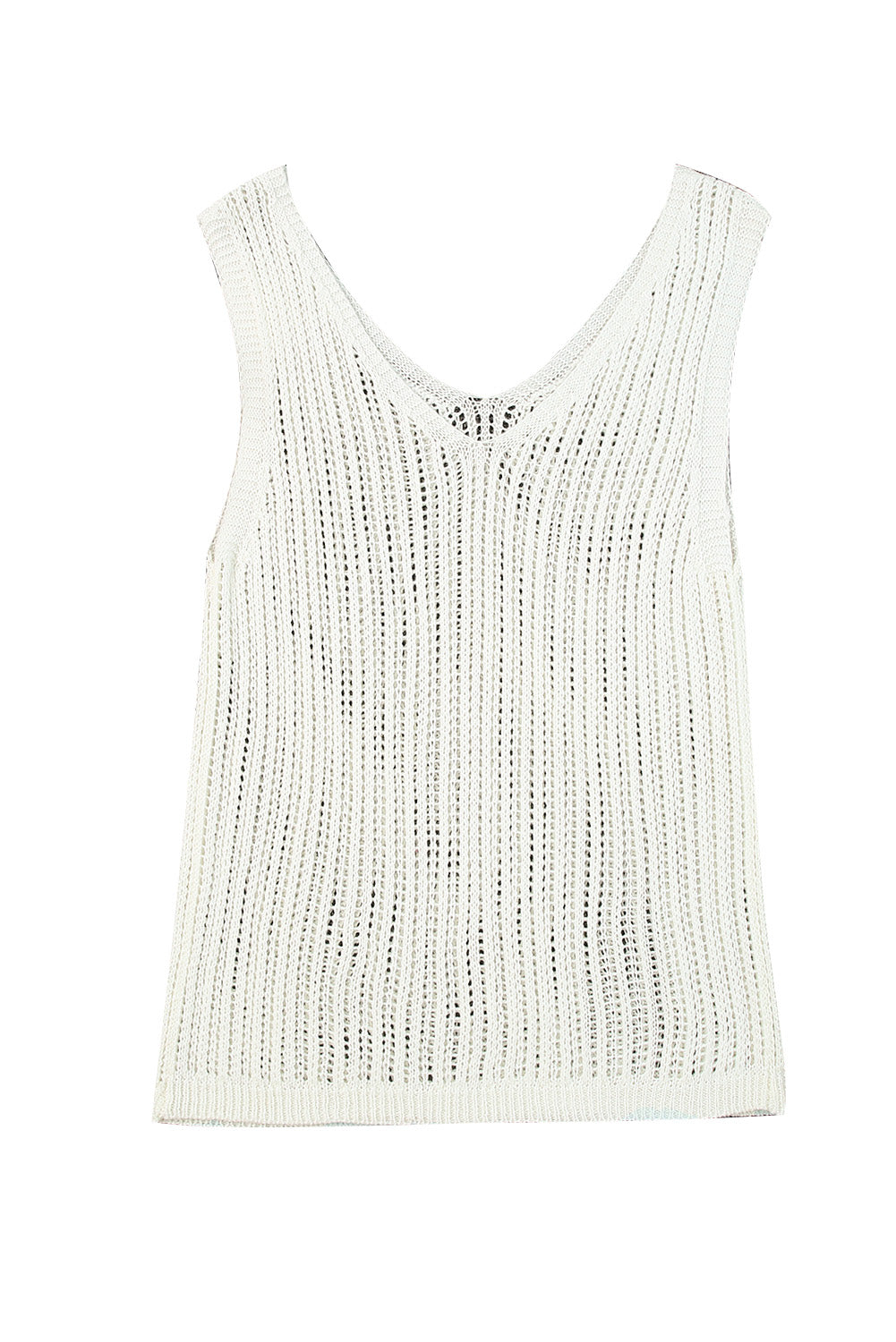 Hollowed Knit V Neck Tank Top | White