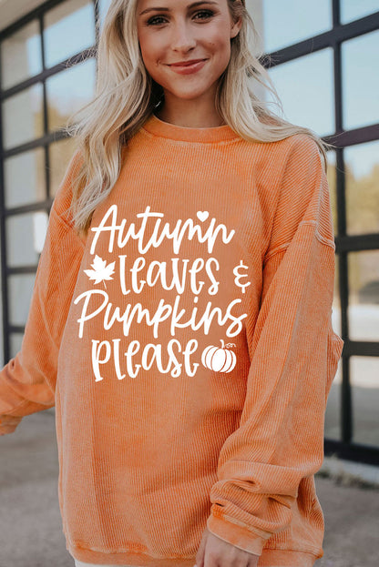 Autumn Leaves Pumpkins Please Ribbed Oversized Sweatshirt | Orange