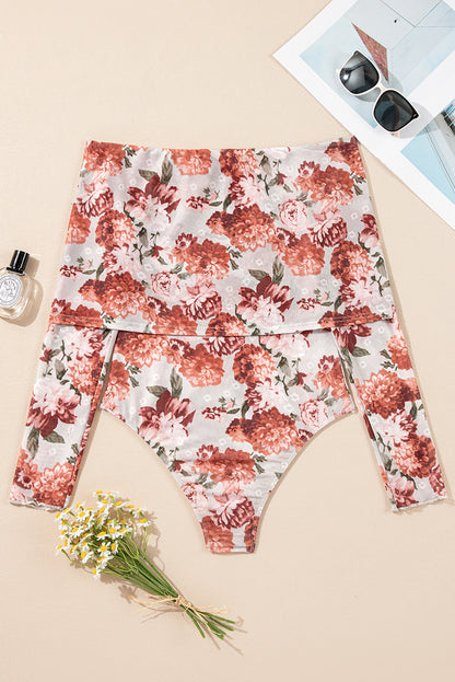 Floral Printed Long Sleeve Sheath Bodysuit | Pink