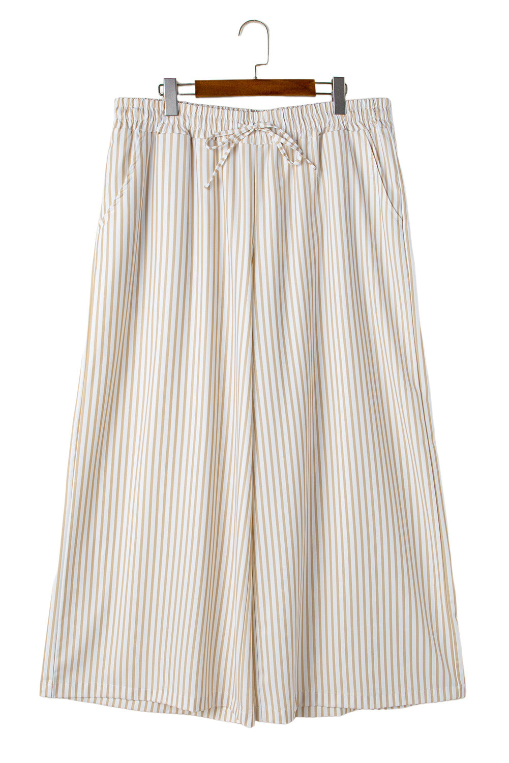 Plus Size Drawstring High Waist Wide Leg Pants | Khaki Stripe