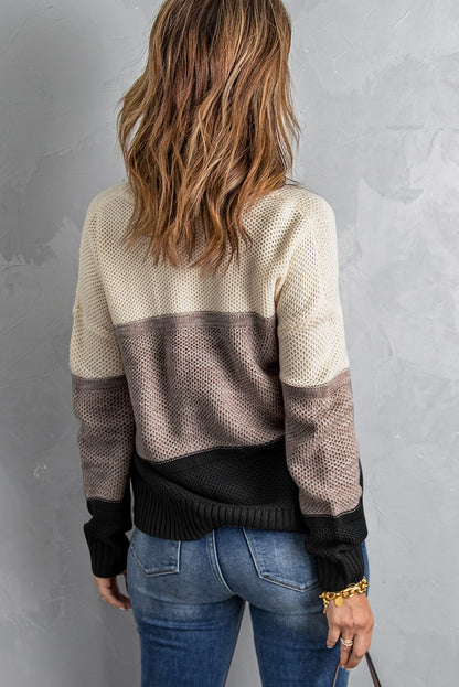 Colour Block Netted Texture Pullover Sweater | Black