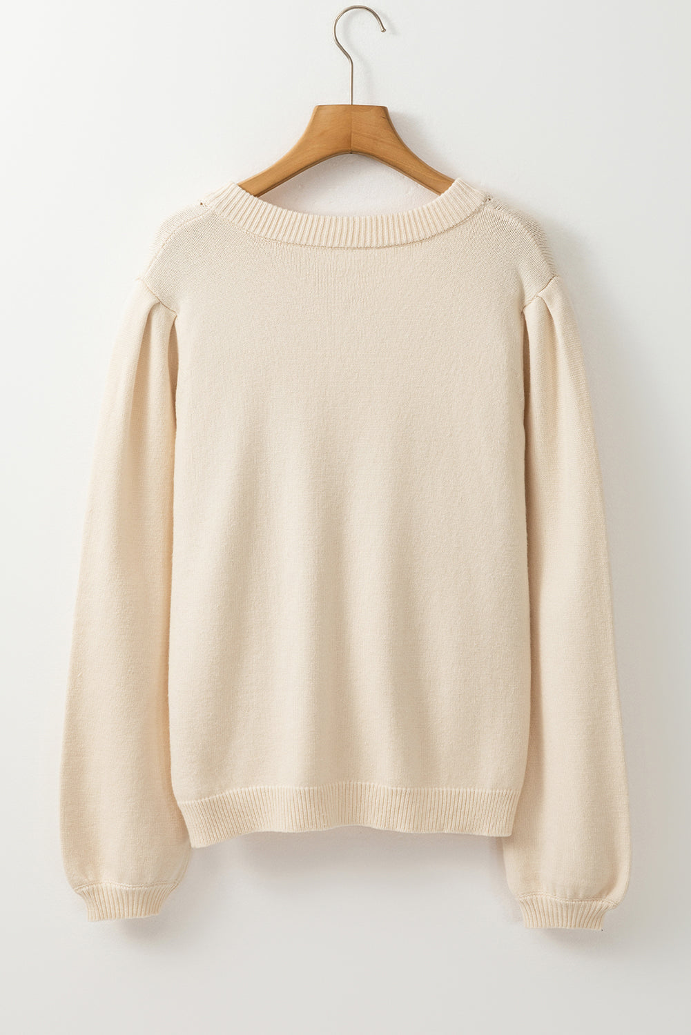 Pleated Sleeve Hollow Detail Button Sweater Cardigan | Apricot