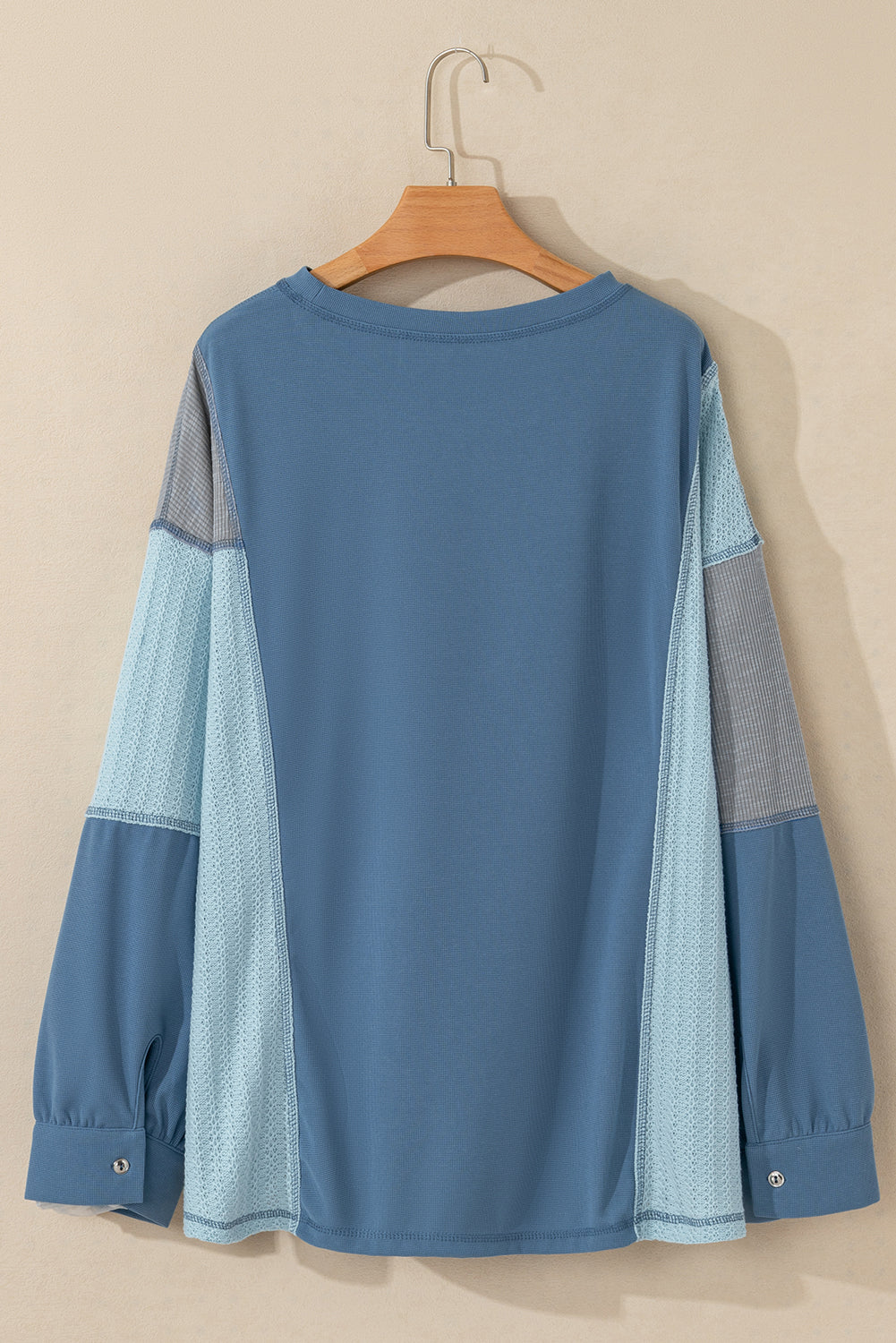 Colourblock Stitching Patchwork Buttoned Long Sleeve Top | Dusk Blue