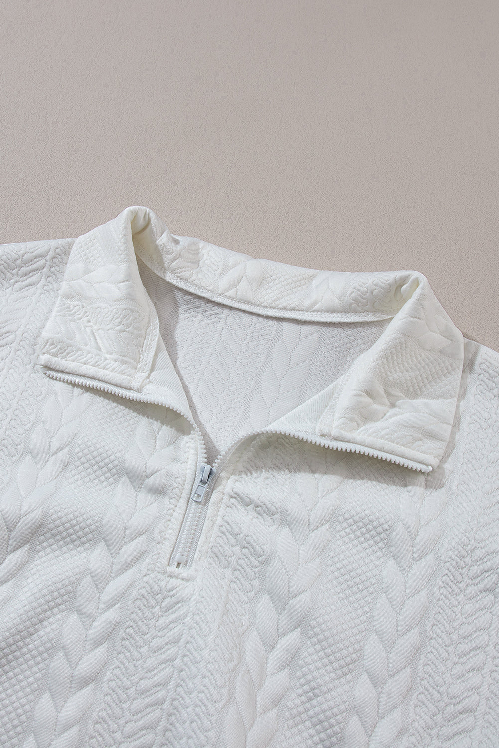 Zip Up Cable Textured Sweatshirt | White