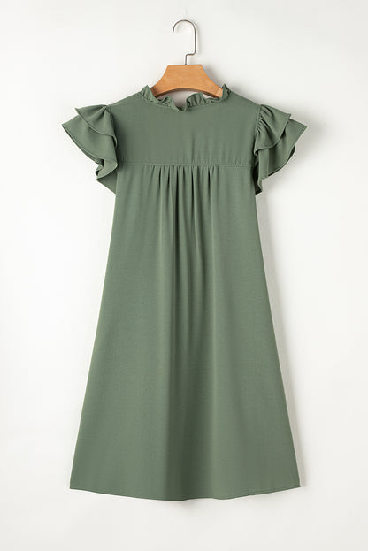 Ruffle Sleeve V Neck Frilled Shift Dress | Mist Green