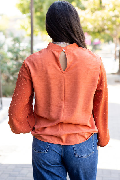 Swiss Dot Balloon Sleeve Loose Blouse | Russet Orange