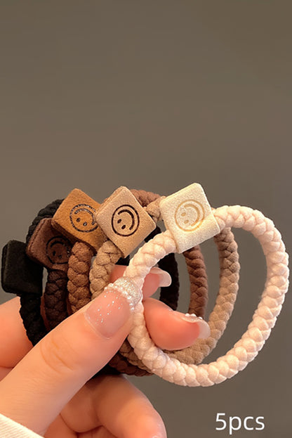 5Pcs Smile Face Decor Braided Hair Ties | Chestnut