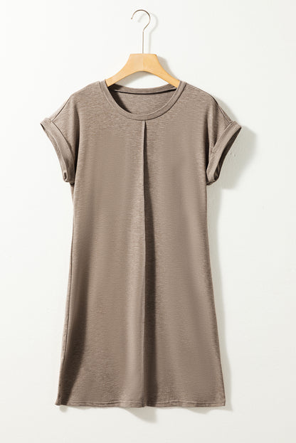 Center Seam Rolled Cuffs T-Shirt Dress | Light French Beige